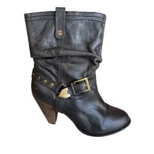 Aldo black slouchy studded engineer boots